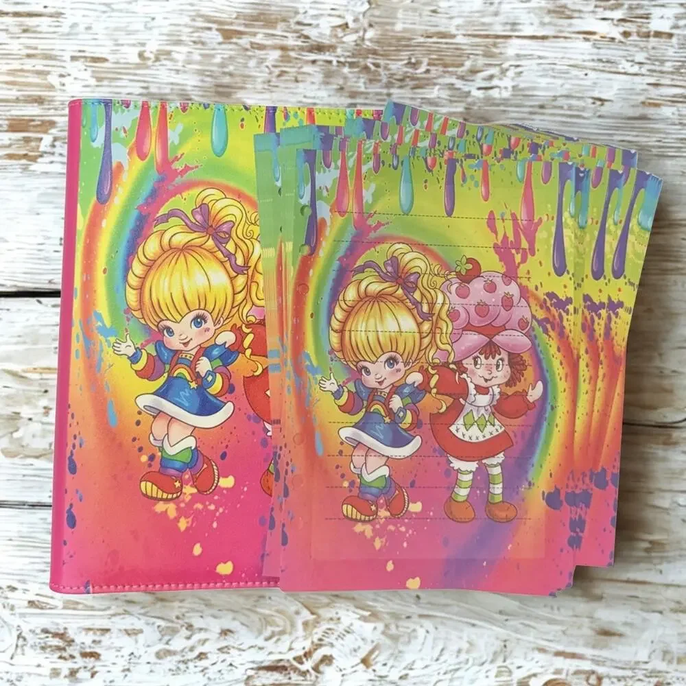 Rainbow Brite & Strawberry Shortcake A5 6 ring binder with matching paper.